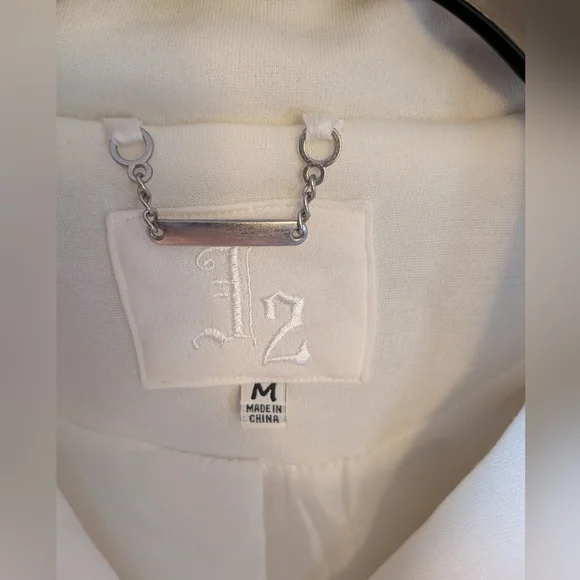 J2 Jou Jou Double Breasted Peacoat White Cream Belted Coat Jacket Sz. M - Picture 9 of 12